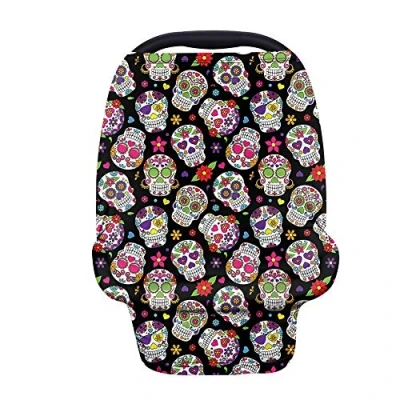 Image of Binienty Car Seat Cover for Baby Boys Girls, Carseat Canopy Nursing Breastfeeding Scarf Moms, Sugar Skull Print