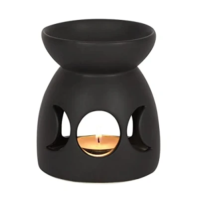 Image of Enchanting Black Ceramic Triple Moon Cut Out Oil Burner 10.5cm x 9cm (1 Pc.) Luxurious Design, Premium Material, Aromatherapy Accessory Ideal for Home &amp; Office Decor