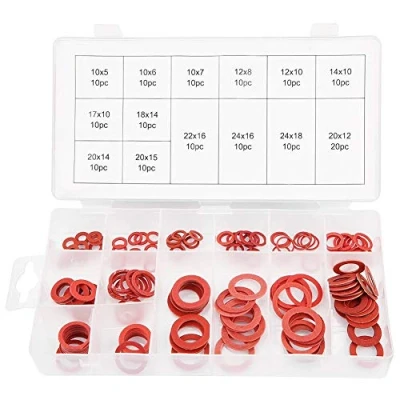 Image of Sealing Washer, 150pcs 14 Sizes Red Steel Paper Fiber Flat Washers Kit Insulation Washer Assorted Set with Box,Convenient Storage