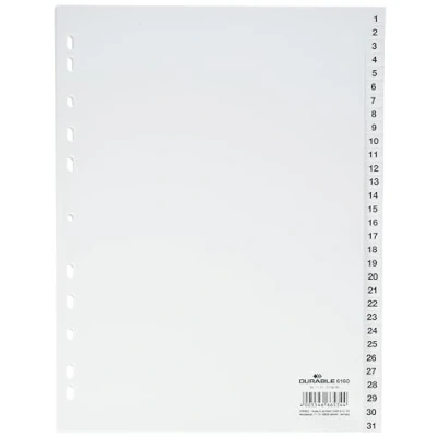 Image of Durable Index Files Labled 1 31 Pre Printed Tabs with Universal Punching Pack of White Sheets Organise Your Important Documents