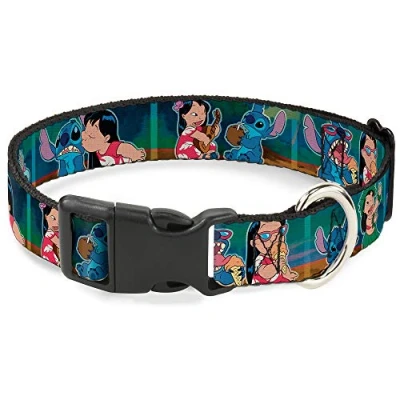 Image of Buckle Down Plastic Clip Collar Lilo &amp; Stitch 5 Scene Blocks 1&quot; Wide Fits 11 17&quot; Neck Medium