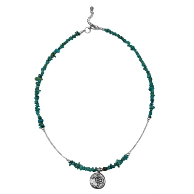 Image of Sterling SIlver Turquoise Om Aum Bead Pendant Beaded Strand Necklace