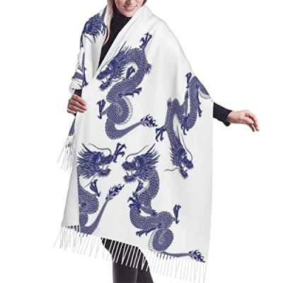Image of 408 Winter Shawl Wrap Dragons Scarf For Women Elegant Stole Thick Blanket Birthday Christmas 72X197Cm