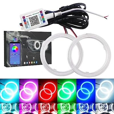 Image of QasimLED 1 Pair 100MM 102SMD COB RGB LED Halo Ring Angel Eyes Universal for Motorcycle Car Headlight Warning Lamp with Cover Bluetooth Mobile APP Control 12V DC