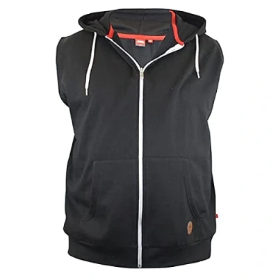 Image of D555 Duke Mens Kingsize Sleeveless Hoodie Full Zip Drawstring Pockets Plain Black 5XL (Blake)