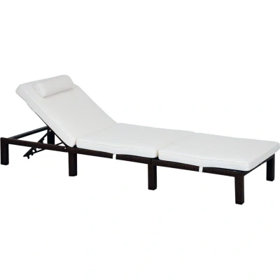Image of Outsunny Sun Lounger Rattan Reclining Bed Garden Furniture Recliner Chair w/Cushion01 0785