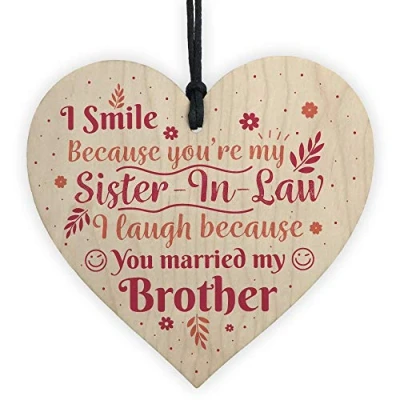 Image of RED OCEAN Funny Sister In Law Birthday Card Wooden Heart Plaque Keepsake Friendship Gifts
