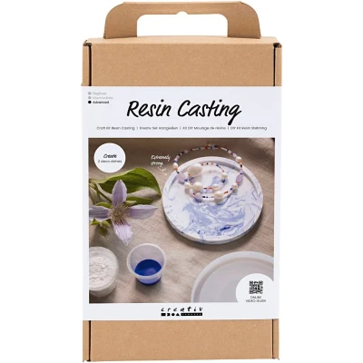 Image of Craft Kit Resin Casting, Blue, White, Round Tray with Marbling, 1 Pack