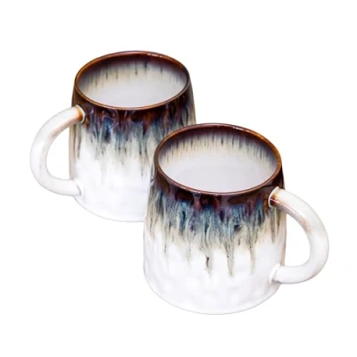 Image of Darthome Reactive Glaze Gothic Mug Set of 2 450ml Blue White Fine China Large Coffee Cups