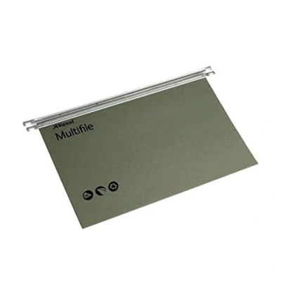 Image of Rexel A4 Suspension Files with Tabs and Inserts for Filing Cabinets, 15 mm V base, 100 Percent Recycled Manilla, Green, Multifile, Pack of 50, 78617