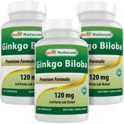 Image of Best Naturals, Ginkgo Biloba Extract Double Strength Biloba, 120mg, 120 Capsules (120 Count (Pack of 3))