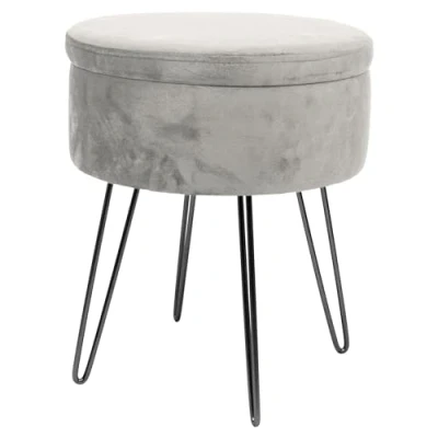 Image of Harbour Housewares 1x Grey/Black H45 x D36cm Round Velvet Storage Footstool Living Room Dressing Table Ottoman Pouffe Chair Seat