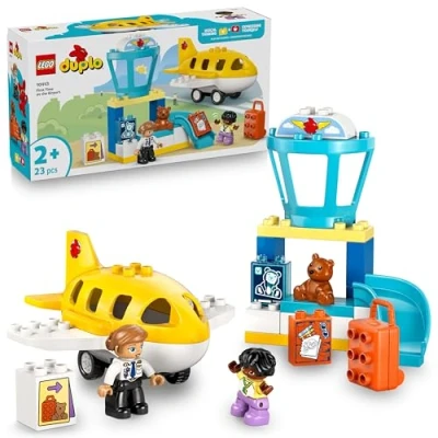 Image of LEGO DUPLO First Time at the Airport Educational Motor Skills Toy for Toddlers incl. a Plane, 2 Figures &amp; Teddy Bear Birthday Gift 2+ Year Old Boys Girls 10443