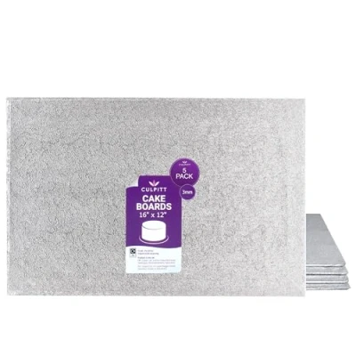Image of Culpitt 16&quot; x 12&quot; Oblong Cake Boards, 3mm Hardboard Cards for Celebration Cakes, Birthday Treats, Tray Bakes, Cupcakes, and More! Strong, Rectangular, Pack of 5