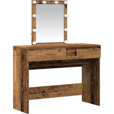 Image of vidaXL Dressing Table with Mirror&amp;LED Lights Old Wood Engineered