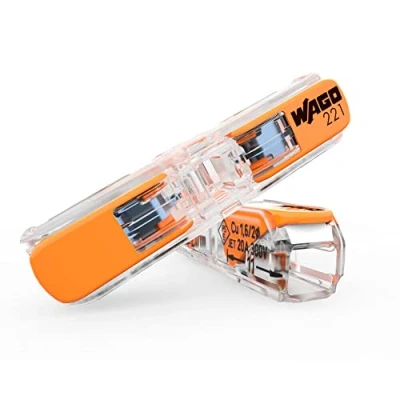 Image of WAGO Inline splicing connector with lever, for all conductor types, max. 4 mm², 2 conductor, Transparent housing, Surrounding air temperature, max 85C (T85), 4,00 221 2411 (60 pcs).