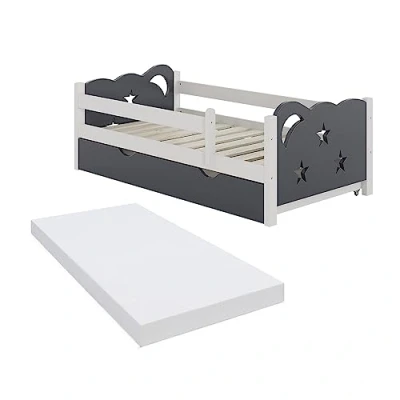 Image of VitaliSpa Kids&#039; bed Jessica, Grey/White, 70x140 cm with drawer, without mattress