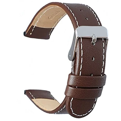 Image of Talk Time Brown Leather Glove Grain Watch Strap with White Stitching 12mm