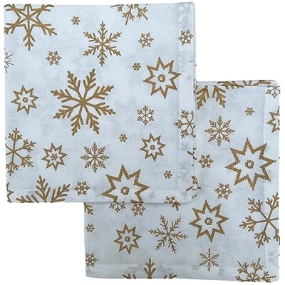 Image of Christmas Napkin Cotton Napkins for Themed Dining Table Setting &amp; Silverware Gold with Snowflakes Ragged Rose Gift Wrapped Cloth Set of 4 40 cm x