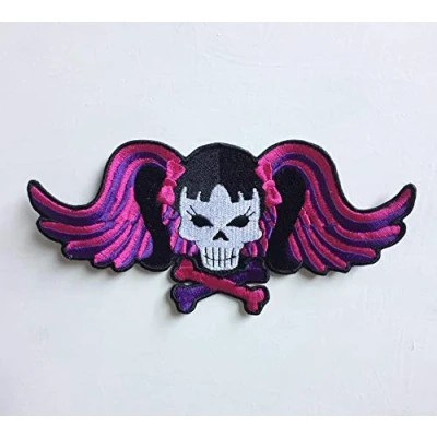Image of Skull Girl with Pink Hair Art Badge Iron or sew on Embroidered Patch