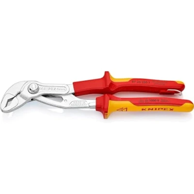 Image of Knipex Cobra® VDE High Tech Water Pump Pliers, insulated chrome plated, with multi component grips, tested integrated tether attachment point for a tool 250 mm 87 26 T