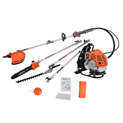 Image of eSkde 5 in 1 Powerful 52cc 2 Stroke Petrol Gardening Backpack Kit including: Brushcutter, Strimmer, Grass Trimmer, Chainsaw, Hedge Trimmer and Extension Pole Attachments.
