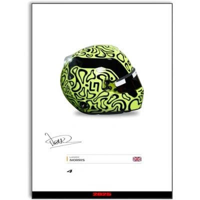 Image of Lando Norris Racing Driver 2021 Helmet Signed Poster A4
