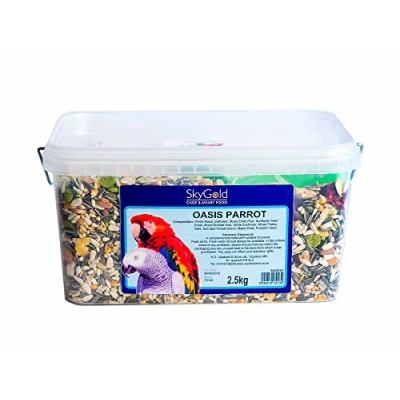 Image of SkyGold Oasis Parrot Seed 5 litre Tub (2.5kg) Mix for African Greys, Parakeets, Cockatiels, Balanced &amp; Healthy Cage Aviary Bird Food with Sunflower Seeds…