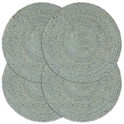 Image of vidaXL Handwoven 4 pcs Placemat Set Plain Olive Green Round Jute Table Mats