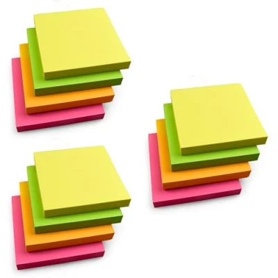 Image of 1200 Quality Bright Colours Removable Sticky Notes 76x76mm 12 Pads of 100 Sheets Orange, Pink, Green, Yellow