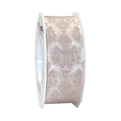 Image of C.E. Pattberg Präsent Brixen Wired &amp; Printed Ribbon Cream 40 mm width, 20 m length