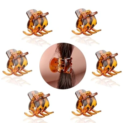 Image of 6PCs Plastic Hair Clips, Tortoise Shell Brown Clips Women, Accessories Claw Clamps for Girls and Medium Size 4CM