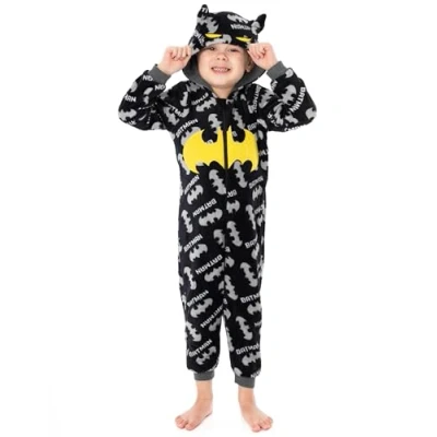 Image of DC Comics Batman Onesie Boys Kids Dark Knight Movie Black All In One Pyjamas Children’s Soft Fluffy Pjs 8 9 Years