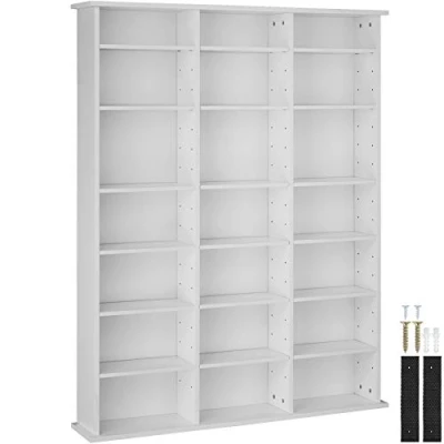 Image of TecTake 800860 CD DVD Bookshelf 18 Height adjustable Shelves Storage Unit Cabinet 105.5 x 19 136.5 cm (White matt)
