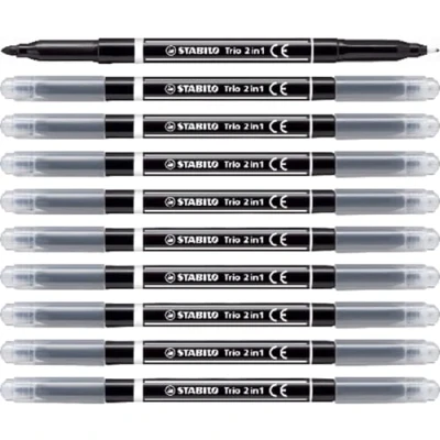 Image of Fibre Tip Pen and Fineliner STABILO Trio 2 in 1 Pack of 10 Black