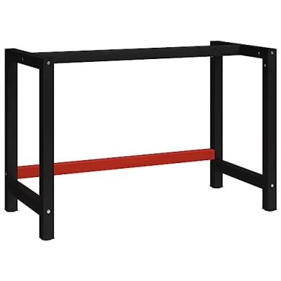 Image of vidaXL Metal Workbench Frame, Heavy Duty Construction, Pre drilled Top, Reinforced Support, Powder coated Legs, in Black and Red, Dimensions 120x57x79 cm