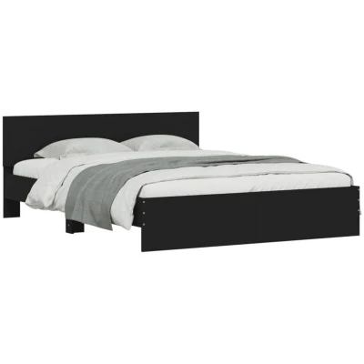 Image of vidaXL King Size LED Bed Frame with Headboard Black Engineered Wood, Plywood Slats, 150x200 cm Bedroom Furniture for Modern Design