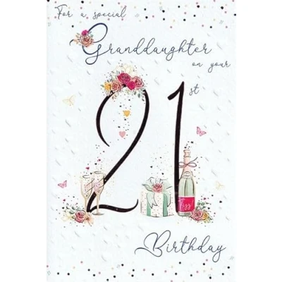Image of ICG Granddaughter 21st Birthday Card Bottle of Bubbly with an Embossed Foil Finish