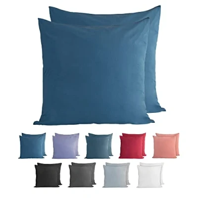 Image of Komfortec 100% cotton pillowcases, set of 2, 80 x cm, super soft premium jersey pillowcase, 150 g/m², cushion cover, petrol blue
