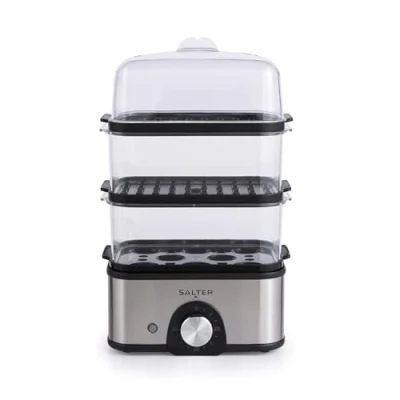 Image of Salter EK5885 3 Tier Food Steamer, Compact Multi Cooker, Steam Baskets, Electric Egg Cooker with 8 Capacity, Vegetable 60 Minute Timer, 3L Cook Foods Simultaneously, 500W