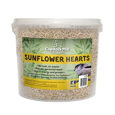 Image of Copdock Mill Sunflower Hearts Bird Food 3.2kg / 5L Tub No Mess for Wild Birds Seed Suitable Seeds Feeders &amp; Tables