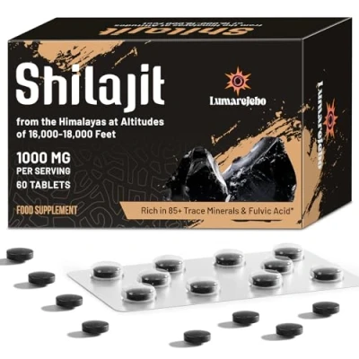 Image of Lumarejebo Shilajit Tablets 30,000 mg, 100% Pure High Strength Himalayan Tablets, Rich in 60% Fulvic Acid and 85+ Trace Minerals, Energy Immune Support (60 Tablets)