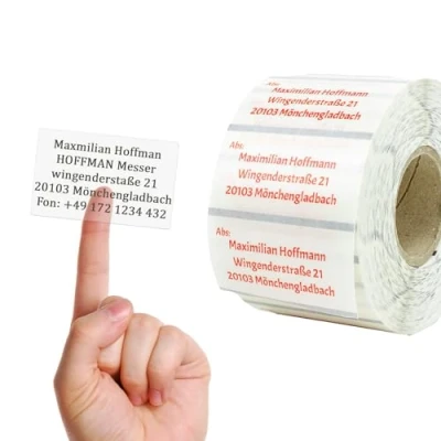 Image of GoodMarkt self Adhesive Personalized Address Labels 60x30 mm, 50 Labels/roll, Transparent Plastic, Water and Tear Resistant. Name Stickers for Letters, Books