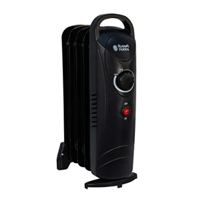 Image of Russell Hobbs 650W Oil Filled Radiator, 5 Fin Portable Electric Heater Black, Adjustable Thermostat, Safety Cut off, 10 m sq Room Size, RHOFR3001, 2 Year Guarantee