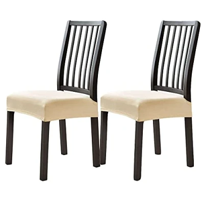 Image of JHLD Velvet Chair Seat Covers, Stretch Dining Covers Elastic Room For Chairs Soft Machine Washable Banquet Ceremony Beige set of 2