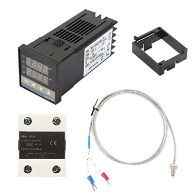 Image of REX C100 Temperature Controller,AC110 240V Digital PID Controller Kits(0 400℃)+25A SSR+1m M6 K Type Thermocouple