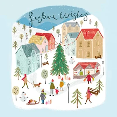 Image of Pack of 8 Snowy Festive Village Samaritans Charity Christmas Cards Xmas 556997