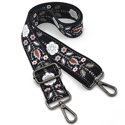 Image of ROYGBCP Crossbody Strap for Purses Replacement Adjustable Guitar Multicolor Style Handbag Straps, Snowflake black Metal
