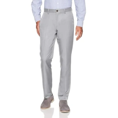 Image of Amazon Essentials Men&#039;s Slim Fit Flat Front Dress Trouser, Light Grey, 31W / 32L