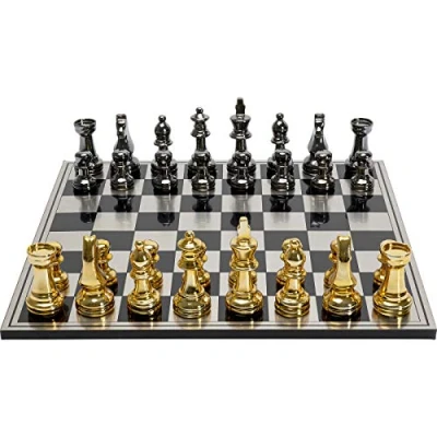 Image of Kare Design Deco Object Chess, nickel/gold, chessboard with game pieces, metallic look, base: steel, MDF lacquered, object: polyresin, chess set for adults, 60x60x5cm (H/W/D)